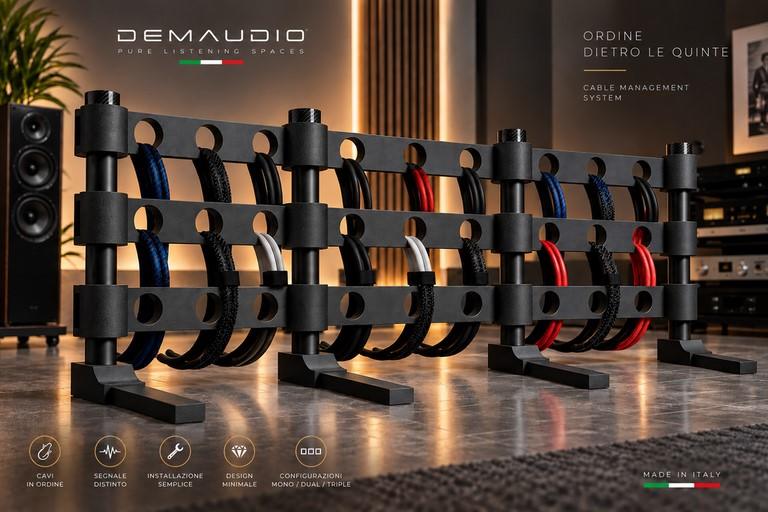 sistema passacavi modulare Demaudio versione trial gestione cavi hi-fi Demaudio cable frame management