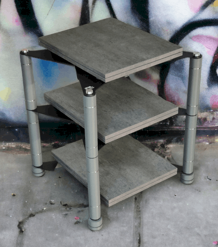 Mobile a torre hi-fi Demaudio modulare 3 ripiani vista laterale Mobile hi-fi artigianale Armonia 2.0