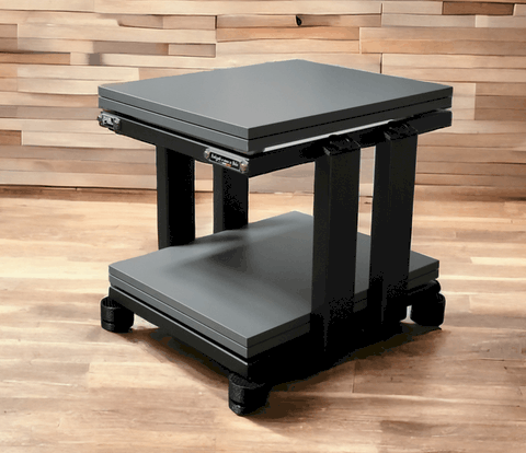 Aurea plus Demaudio artigianali realizzati in Italia 2 ripiani grigio e nero Rack hi-fi artigianale Aurea Plus su misura con finiture personalizzate Demaudio tower