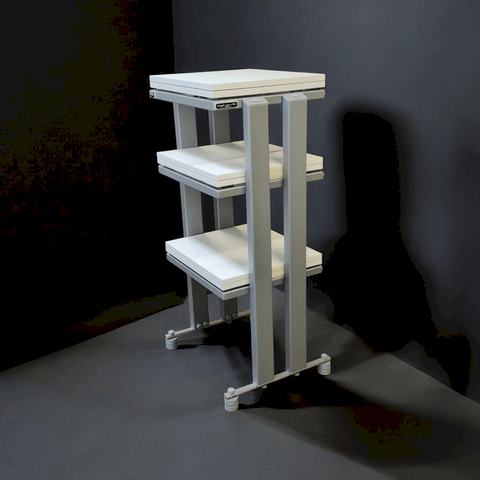 Aurea plus Demaudio artigianali realizzati in Italia con incastro per subwoofer Rack hi-fi artigianale Aurea Plus su misura con finiture personalizzate Demaudio