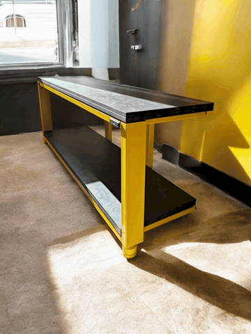 ExTrema evo Demaudio rack antivibrazione e su misura personalizzato giallo e ardesia 2 ripiani Mobile hi-fi artigianale ExTrema Evo Demaudio