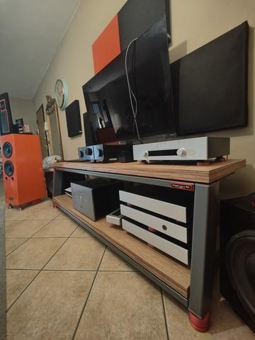 Demaudio EVO torre di Pisa rack grigio medio e zebrano Mobile hi-fi artigianale ExTrema EVO torre di Pisa Demaudio