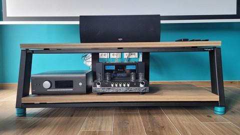 Demaudio EVO torre di Pisa rack nero con vista frontale Mobile hi-fi artigianale ExTrema EVO torre di Pisa Demaudio