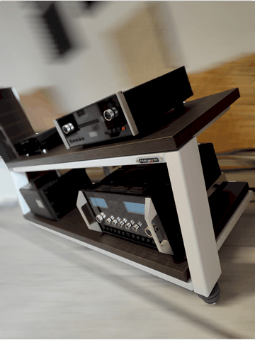 Demaudio EVO torre di Pisa rack bianco e wenge' Mobile hi-fi artigianale ExTrema EVO torre di Pisa Demaudio