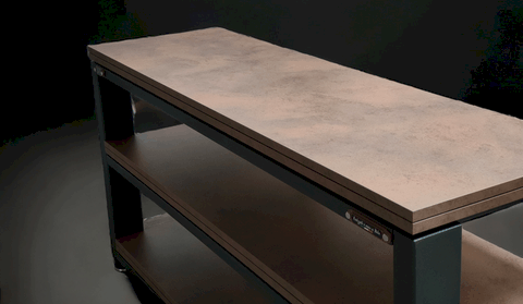 ExTrema evo Demaudio rack antivibrazione e su misura personalizzato vista laterale finitura corten Mobile hi-fi artigianale ExTrema Evo Demaudio